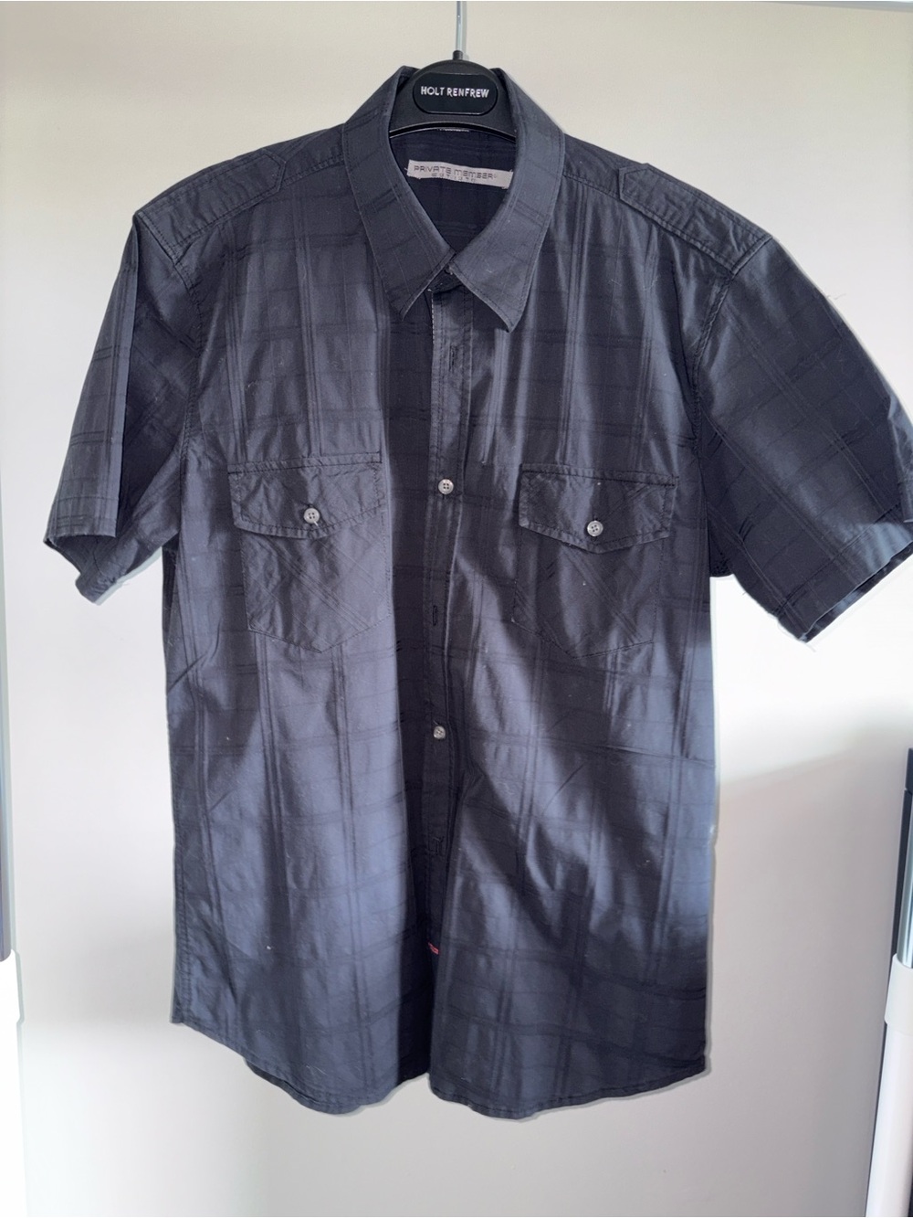 Short-Sleeve Black Plaid Button-Up Shirt